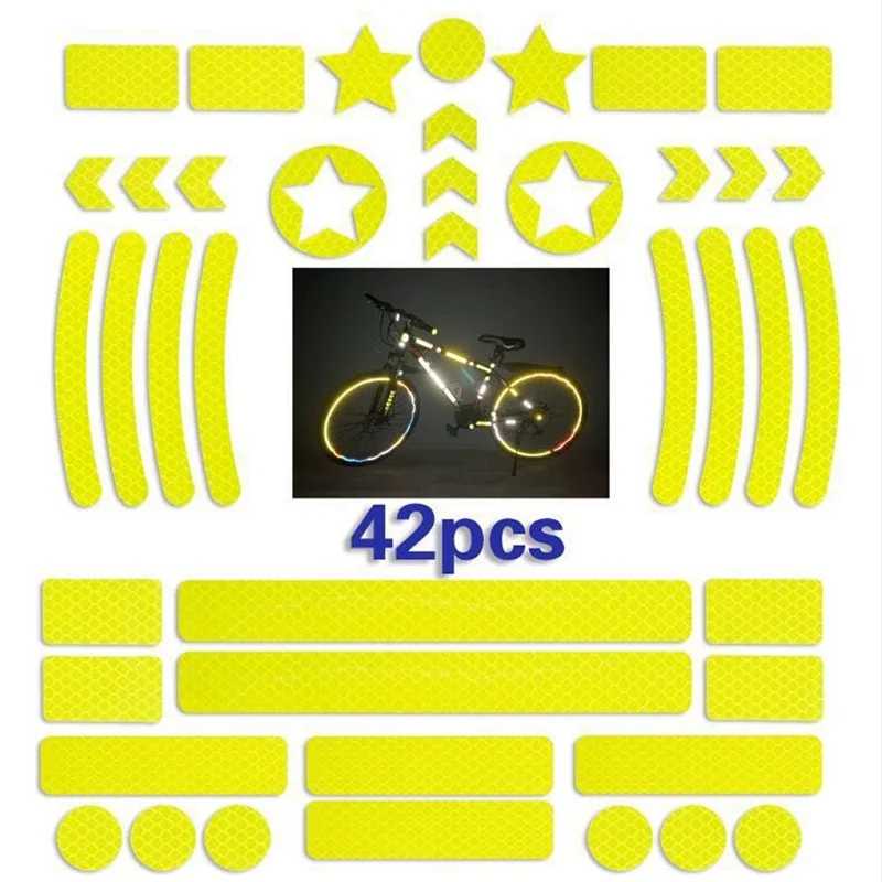 42Pcs/set Self-adhesive Reflective Stickers Wheel Hub Rim Reflectors Tape Roadway Night Safety Strip For MTB Scooter Helmet Body