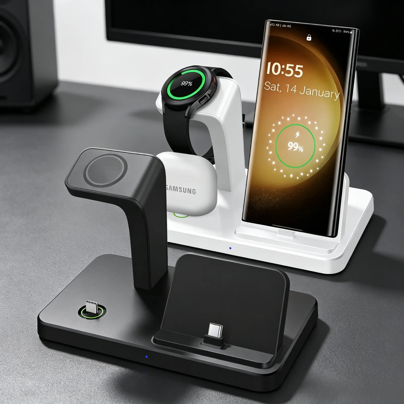 Desk Charging Station - محطة شحن لاسلكية 3 في 1