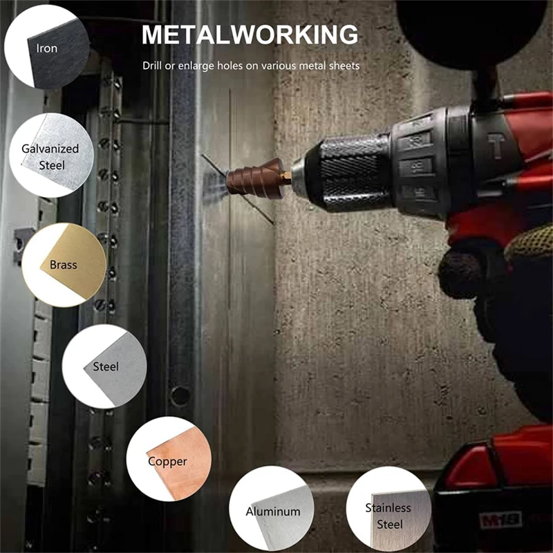 M35 5% Cobalt HSS Step Drill Bit for Metal HSS CO 4-20mm Hex Shank Stepped Drill Bits Cone Drilling Tool Hole Saw Milling Cutter