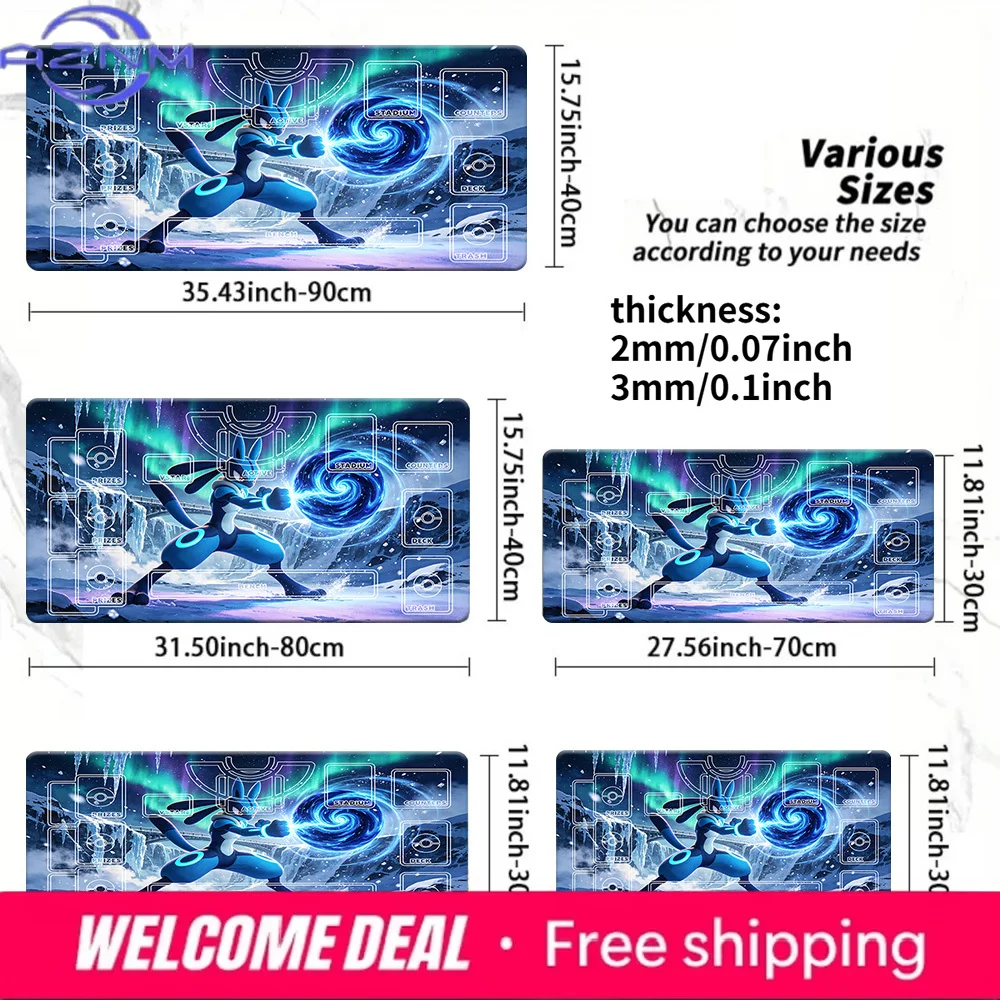 

Игровой коврик для карточных игр Pokemon Lucario Aurora Borealis TCG, настольный коврик, большой коврик для мыши, нескользящий, в нескольких размерах