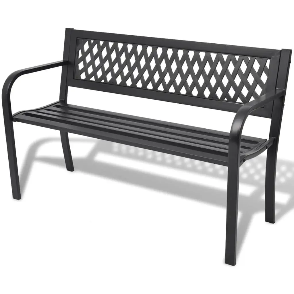 118cm Black Steel Garden Bench - Durable Outdoor Seating for Patios & Gardens