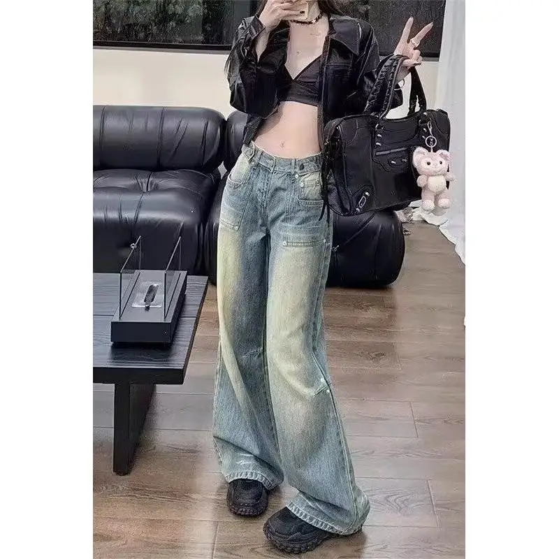 

Мужские джинсы в стиле хип-хоп с принтом из Гонконга, модные прямые брюки в уличном стиле, повседневные, из смесового хлопка, удобная посадка