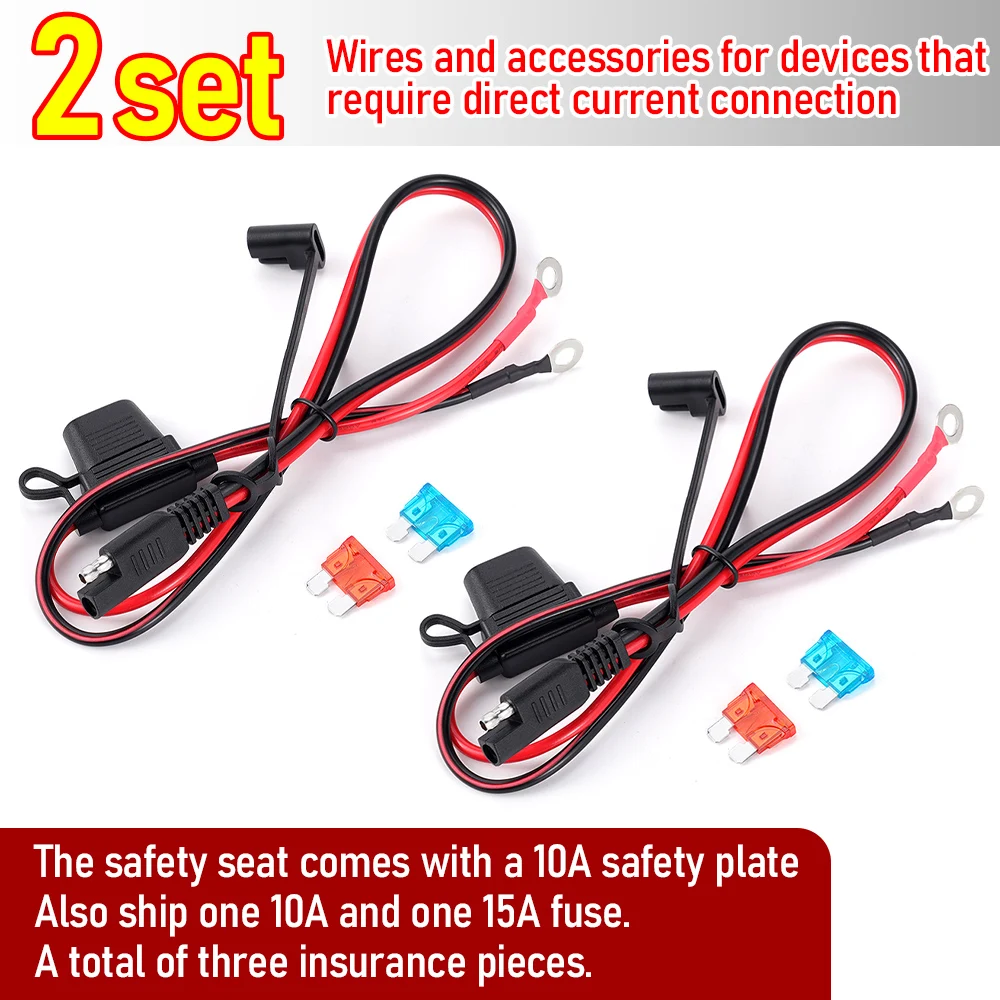 1/2pcs Cable With Fuse Terminal 16AWG Quick Release SAE O Connector Battery Charger Extension Adapter Wire Terminal