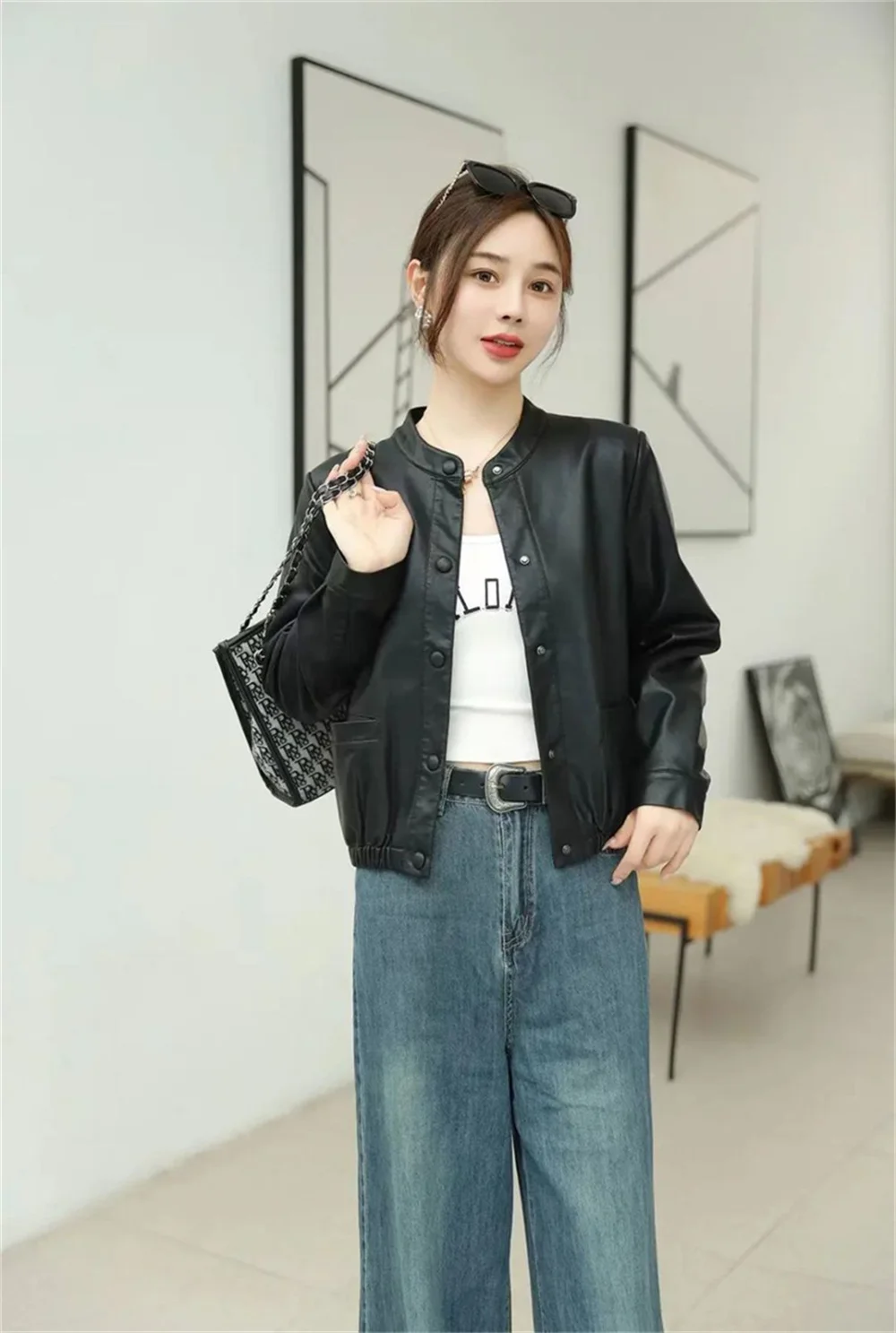 Women Jacket New in Coats  Short Leather Womens Coat Spring and Autumn Casual Loose Slim Fashion Joker Leather Jacket Short Coat