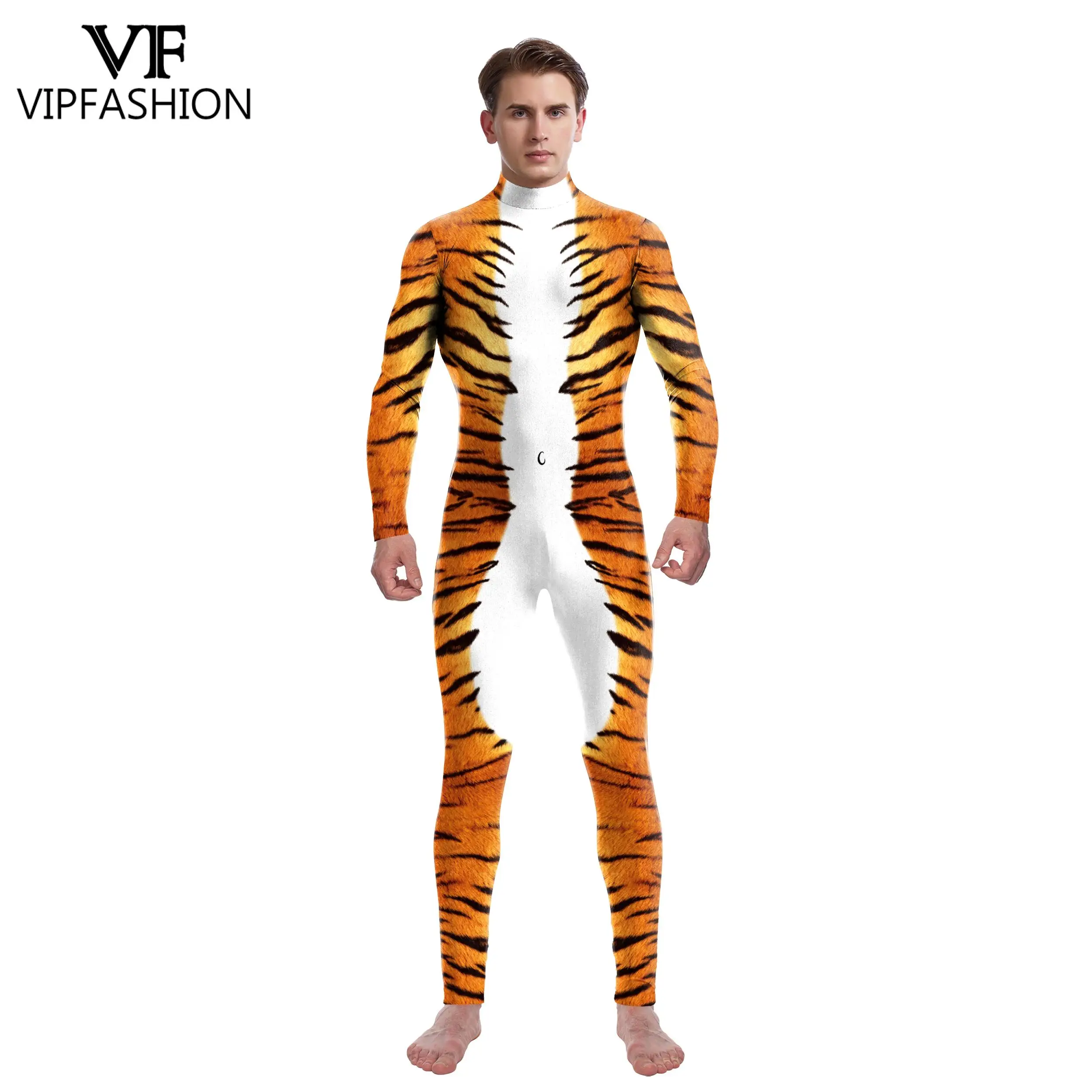 VIP FASHION Tiger Cosplay Costume Adult Kid Animal Bodysuit Carnival Disguise Wear Family Matching Suit Purim Holiday Catsuit