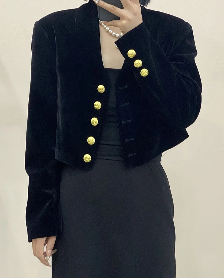 

Velvet Short Coat Women's Autumn New Fashion Style Slimming and Versatile Top