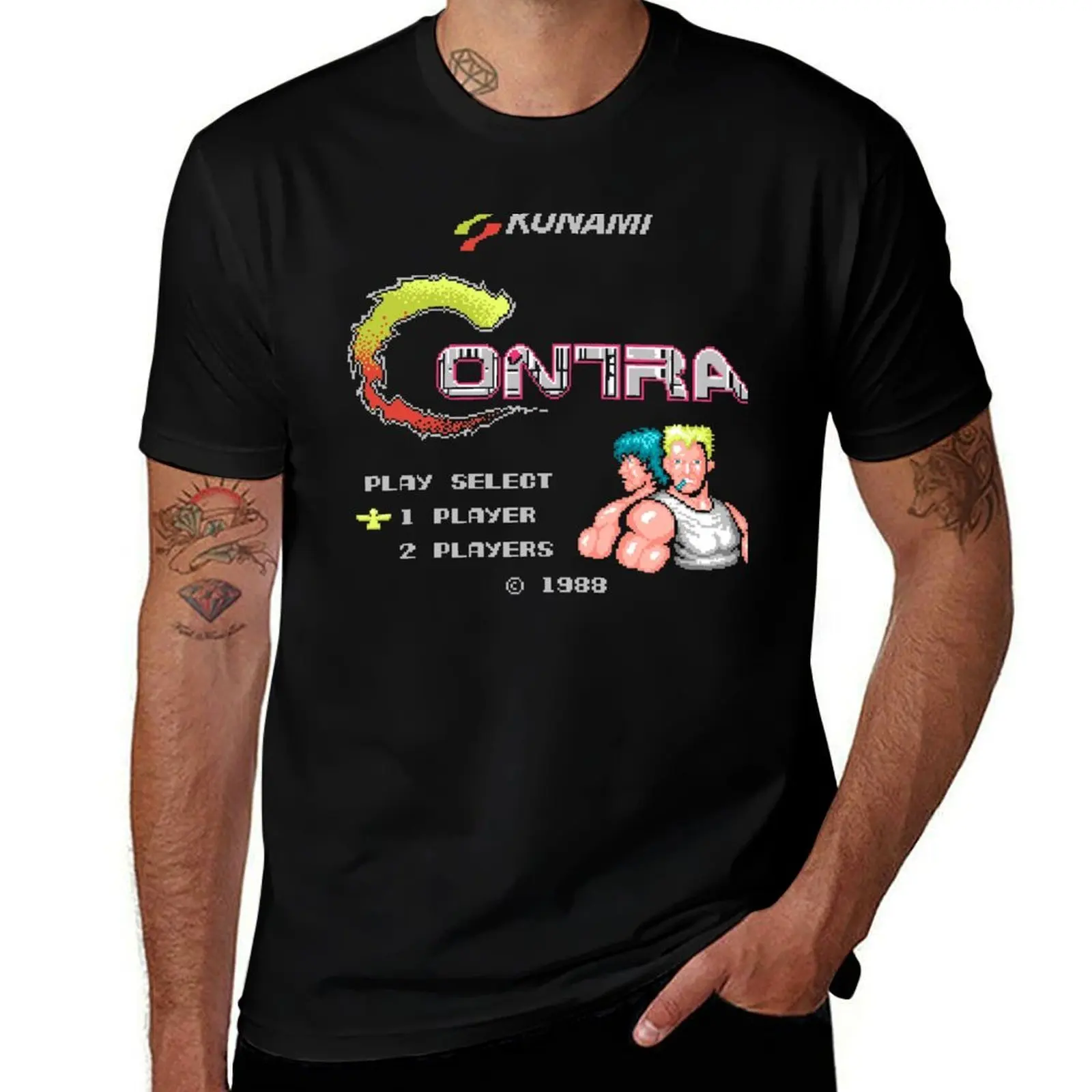 Contra Vintage Title Screen by PixelRetro T-Shirt Durable Work Wear T-Shirt