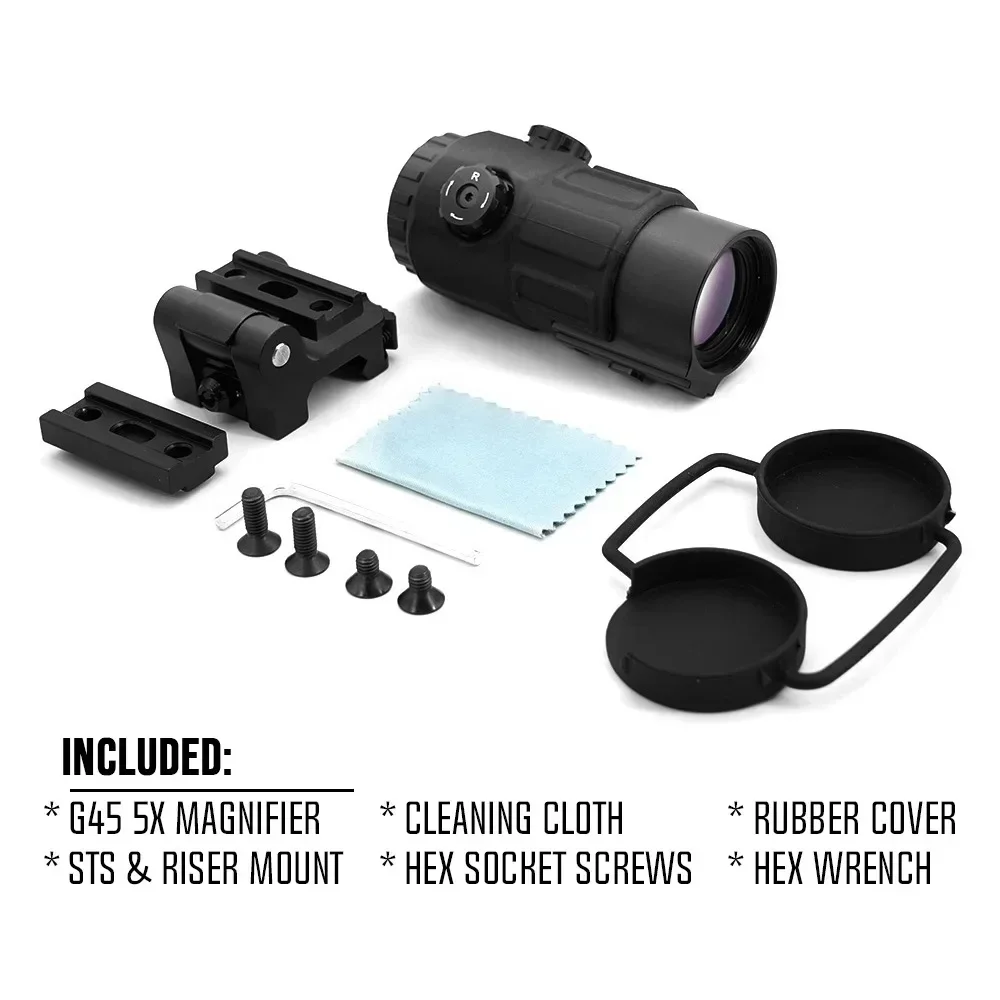 Tactical G45 5X Magnifier Scope 25mm Objective Reflex Optics Quick-Detach 20mm Picatinny Mount Full Marking for Rifles