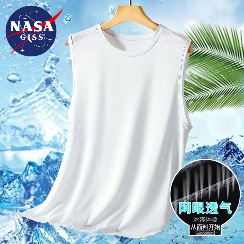 NASA GISS Ice Silk Tank Top for Men's Summer Ultra Thin Loose Size Casual Men's Tank Top Breathable Quick Drying Sports T-shirt