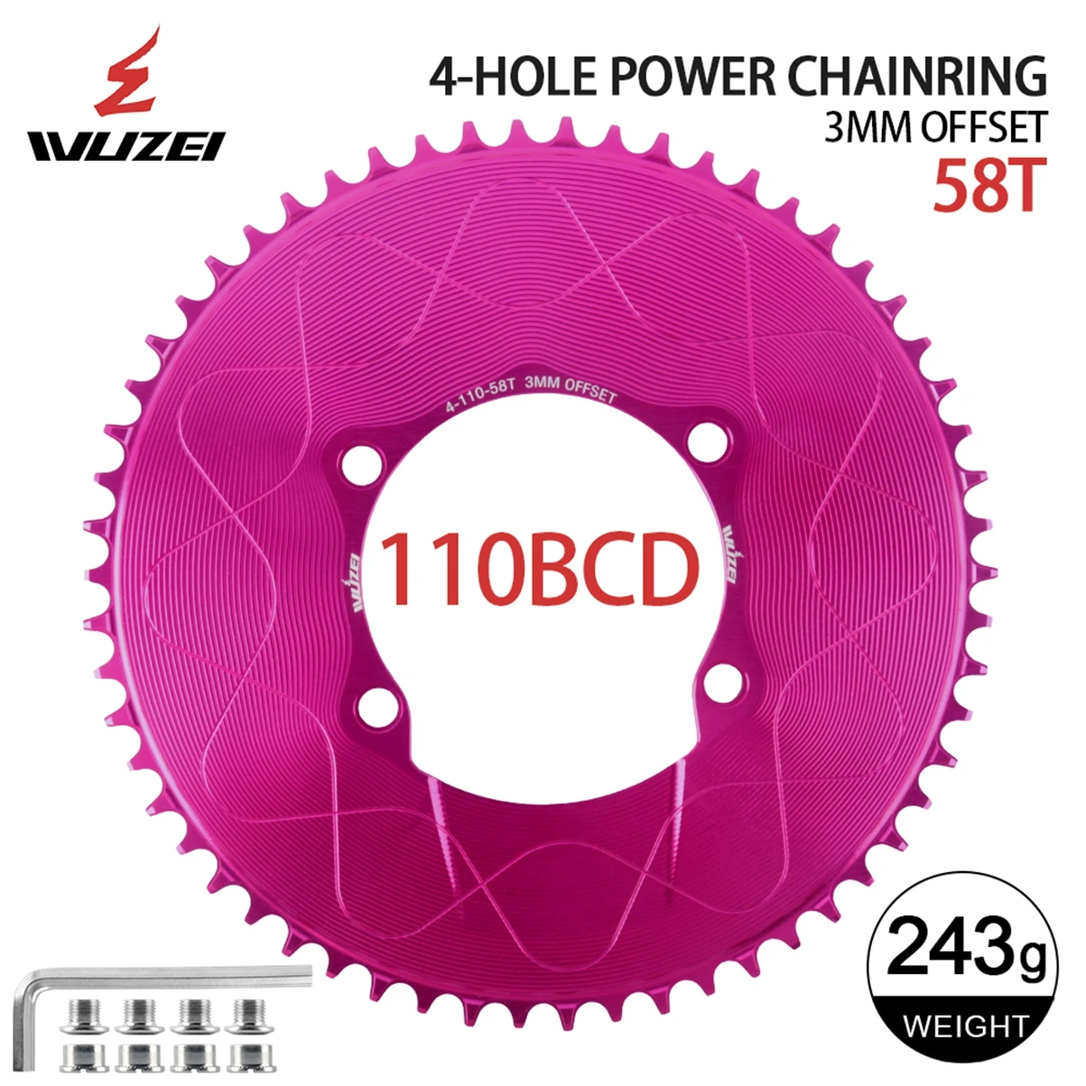 WUZEI 110BCD Rennrad Kettenblatt 8 9 10 11 12S Fahrrad Kettenblatt 40T 48T 58T Schmales breites Kettenrad für Shimano R7000 R8000 R9100