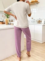 Autumn Winter Two-Piece Pajamas Set for Women Sleepwear Heart Print Round Neck Short Sleeve Long Pants Home Wear - Image 2
