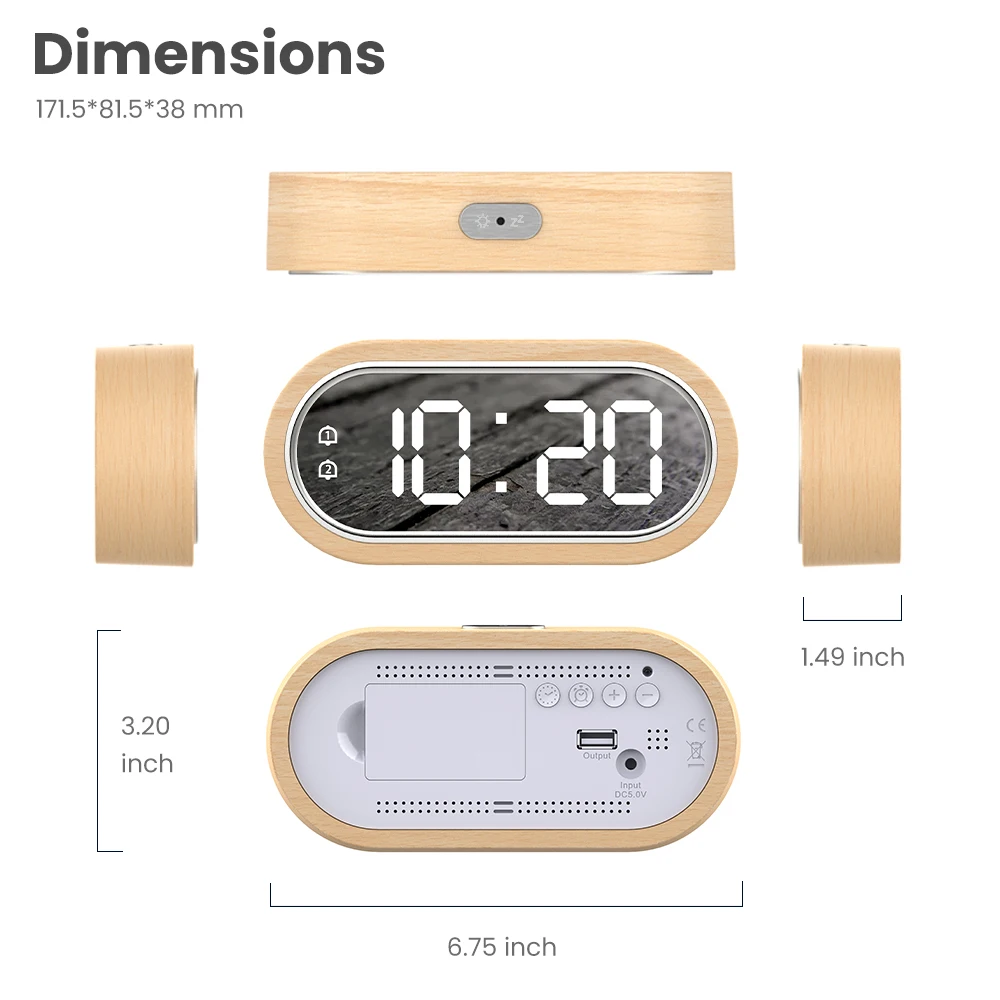 Orologio digitale sveglia Snooze termometro da tavolo caricatore elettronico USB specchio a LED orologio in legno soggiorno orologi da scrivania AAA