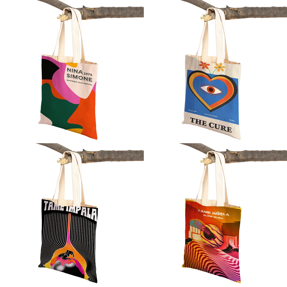 Music Posters Performed By Various Bands Shopping Bag Double Print Casual Nordic Shopper Bags Lady Canvas Tote Women Handbag