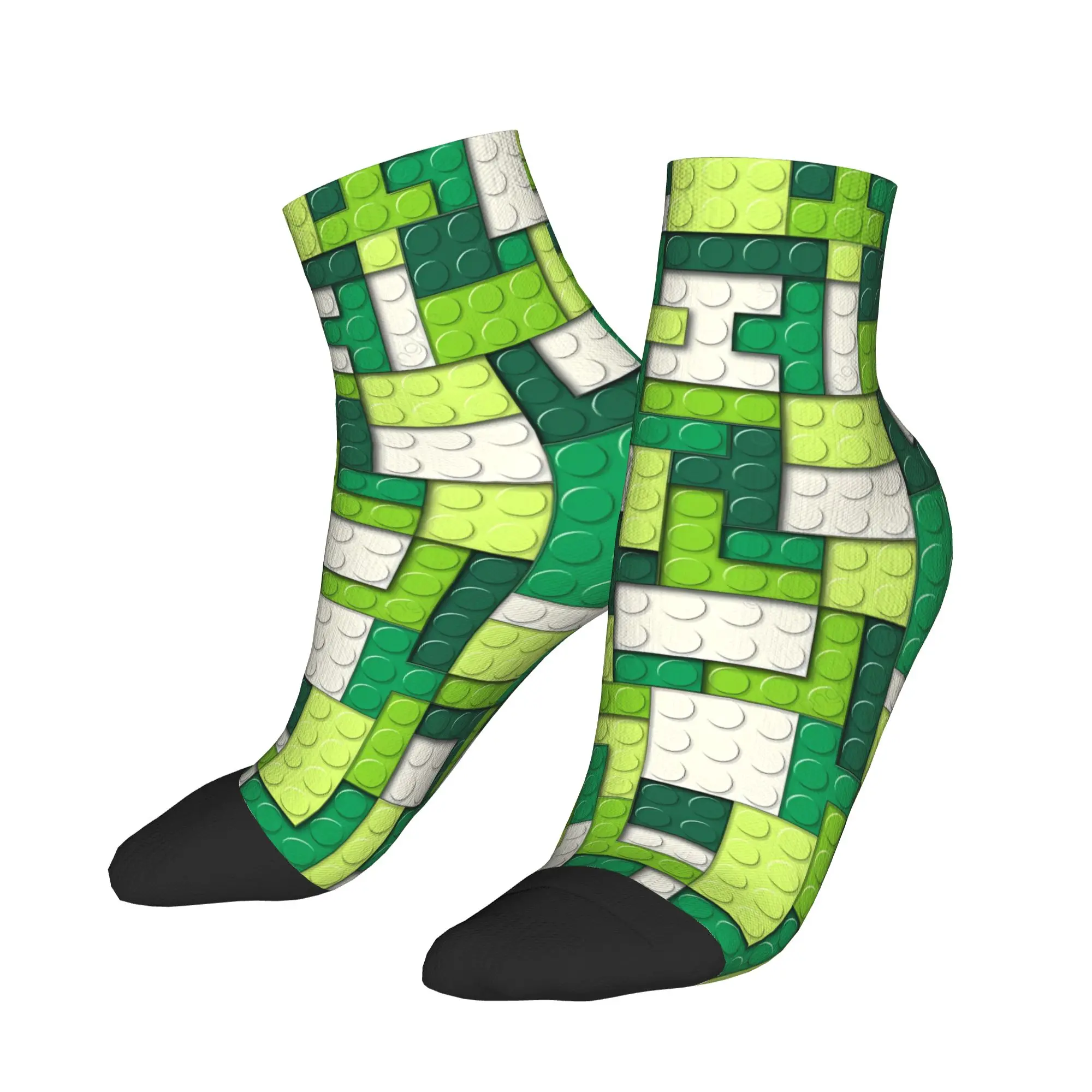 Green Gradient Building Blocks Pattern Ankle Socks  Anti-Slip Comfortable Cycling Socks For Men's Spring Gothic Design Sock