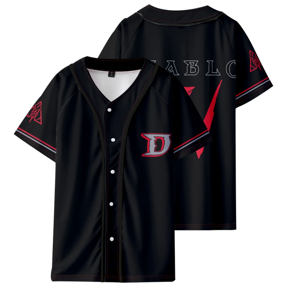 Diablo IV Black Baseball Jersey T-shirt V-Neck Short Sleeve Tee Harajuku Streetwear Women Men\'s Tshirt 2023 Fashion Clothes