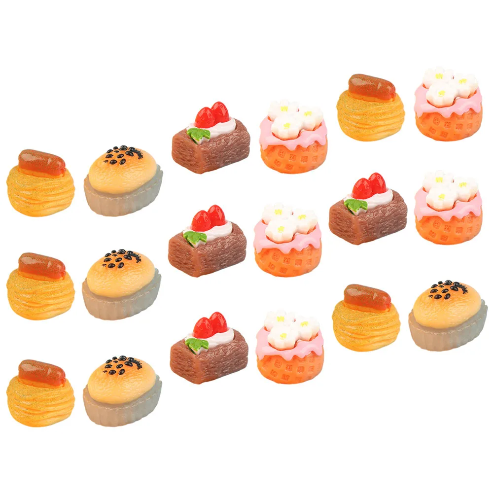 18 ชิ้นจําลองเรซิ่นเค้กเครื่องประดับผลไม้ชุดตกแต่งของเล่นตุ๊กตาเบเกอรี่ห้องครัวฉากเค้ก Miniatures เครื่องประดับ