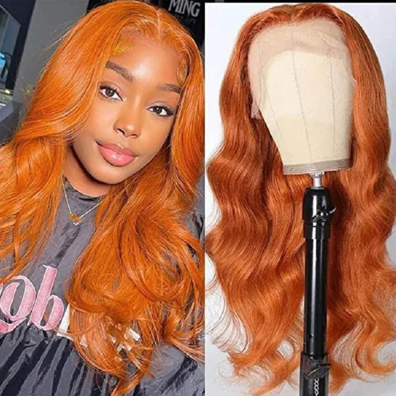 13x6 Colored Orange ginger hd lace frontal human hair wig 30 40 Inch ginger body Wave 13x4 Frontal Curly Wigs Remy For Women