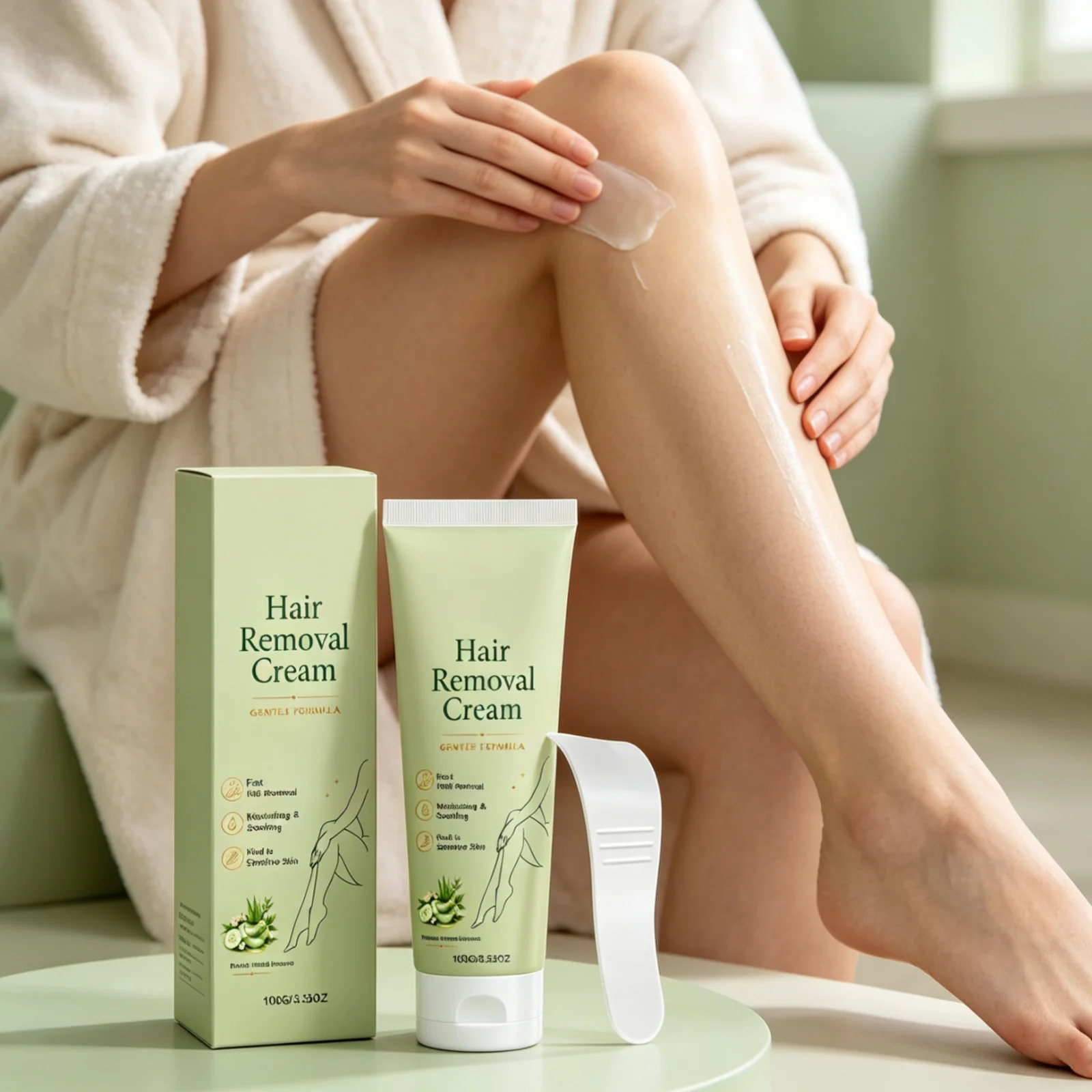 Hair Removal Cream Long Lasting Moisturizing Skin Smoothing Herbal Essence Gentle Painless Depilatory Cream with Scraper 100g