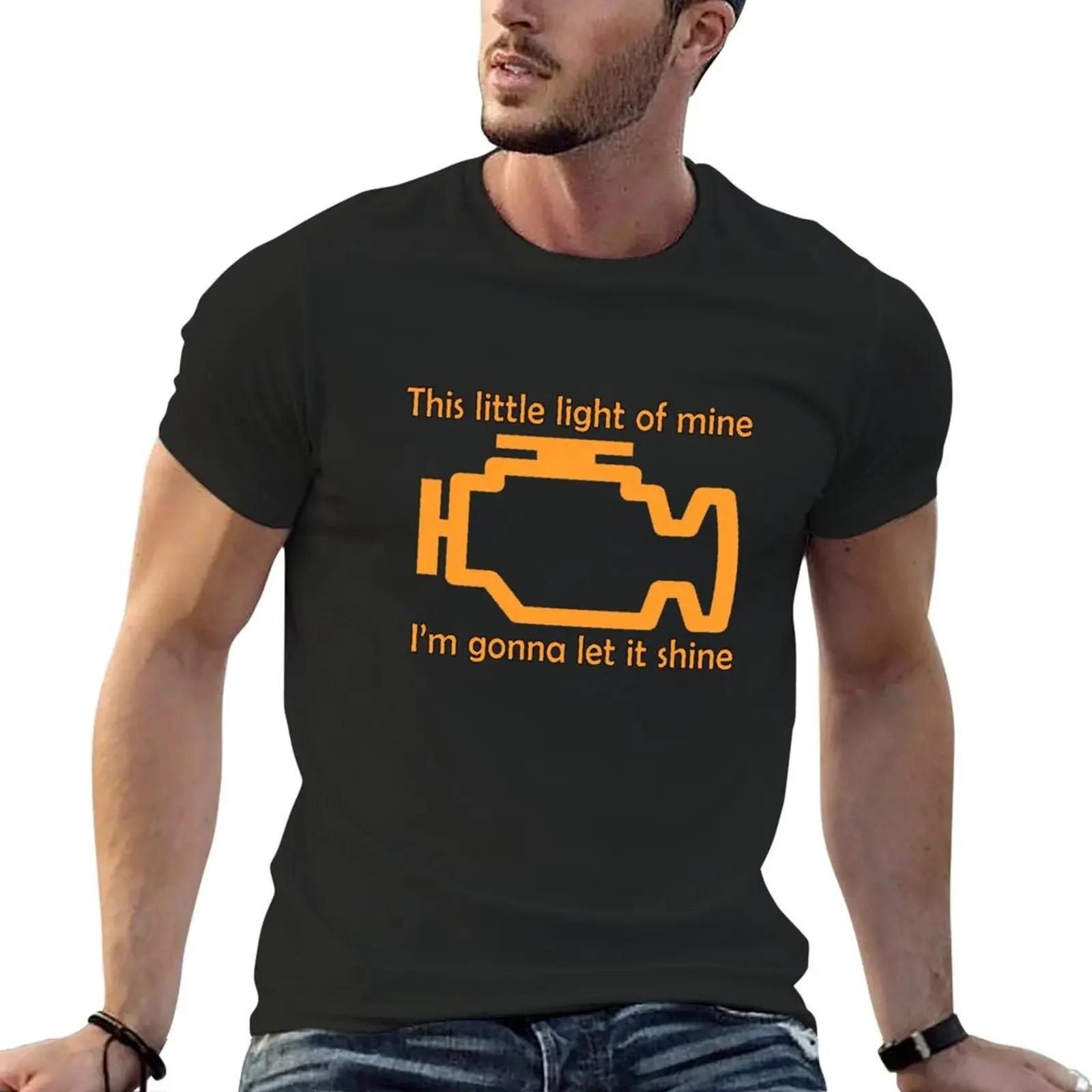 

Check Engine let it shine T-shirt summer top oversizeds vintage clothes plain black t shirts men