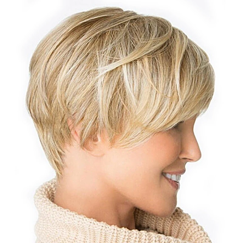 652F Light Blonde Boy Cut Short Straight Cosplay Full For Women