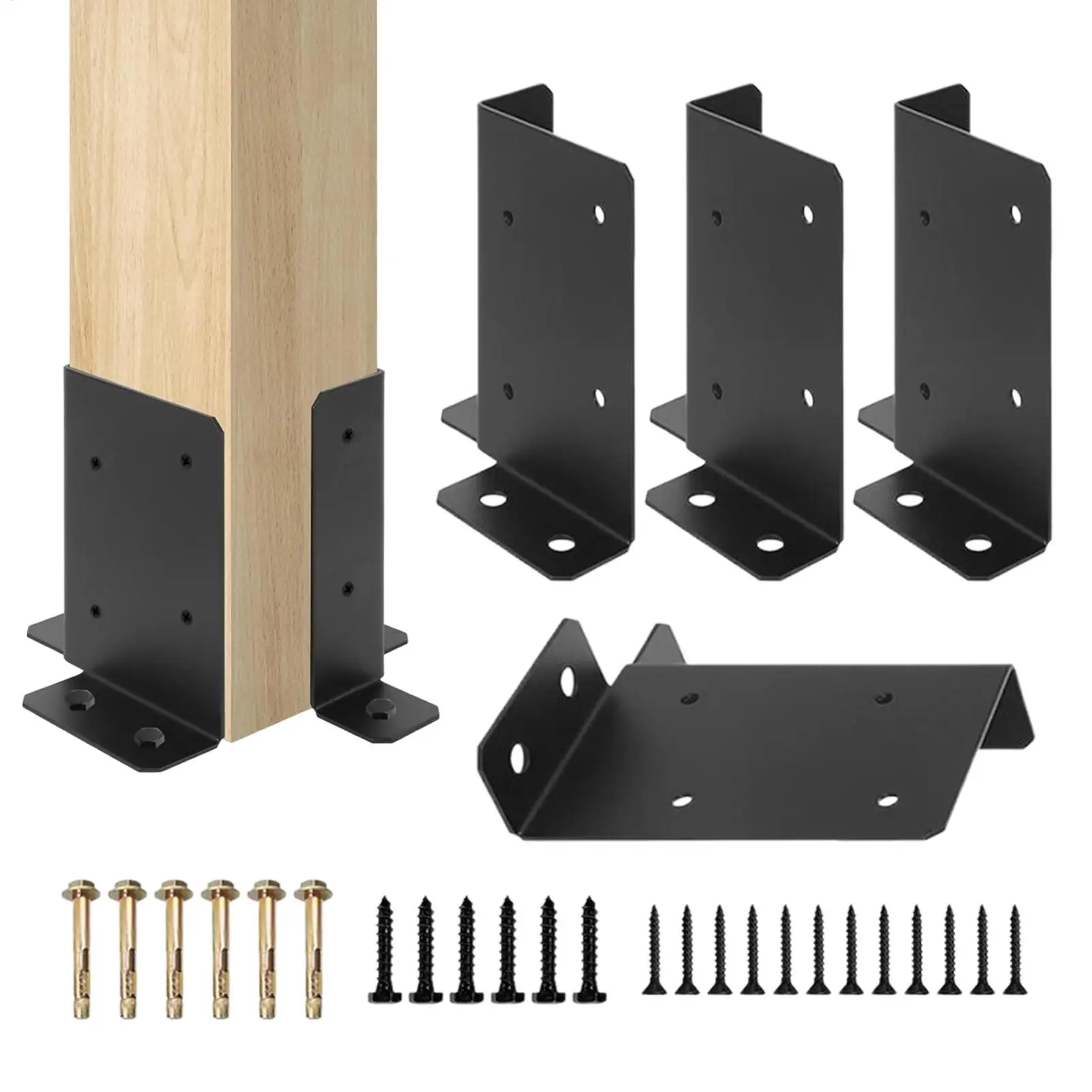 

4-Piece Heavy Duty Adjustable Post Base Bracket Concrete & Wood Support Universal Mount for Deck Porch Gazebo Fencing Mailbox