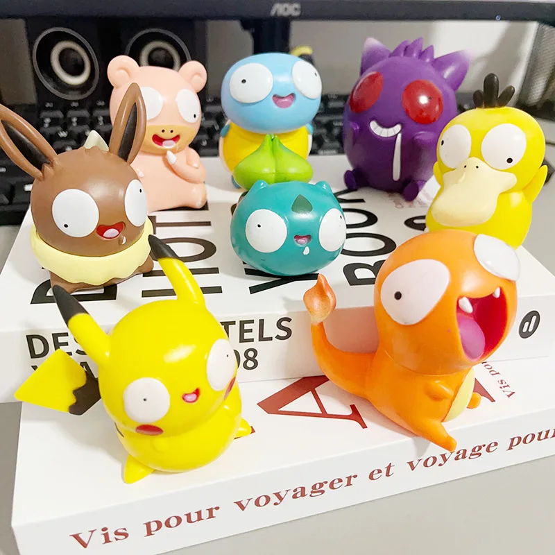 Pokemon Silly Figurines Kawaii Big Eyes Figure Fool Squirtle Funny Charmander Bulbasaur Cute Accessory Car Decoration Toys Gifts