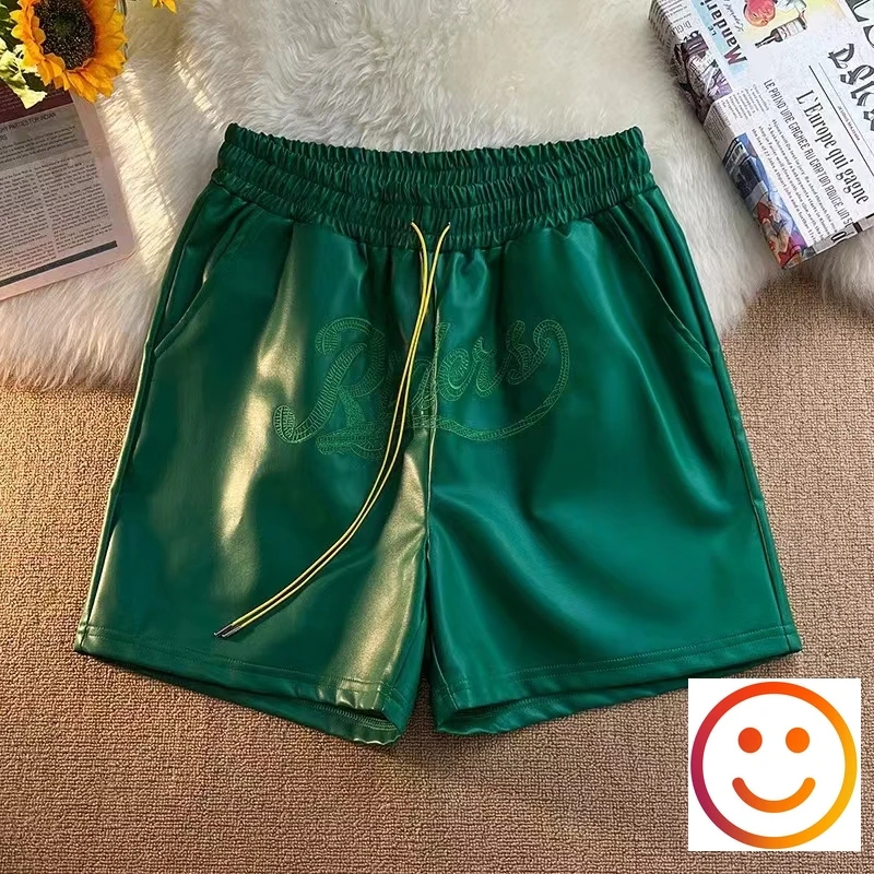 Leather Black Green Borad Shorts Pockets Embroidery Logo Men Women High Quality Yellow Drawstring Beach Shortpant Breeches