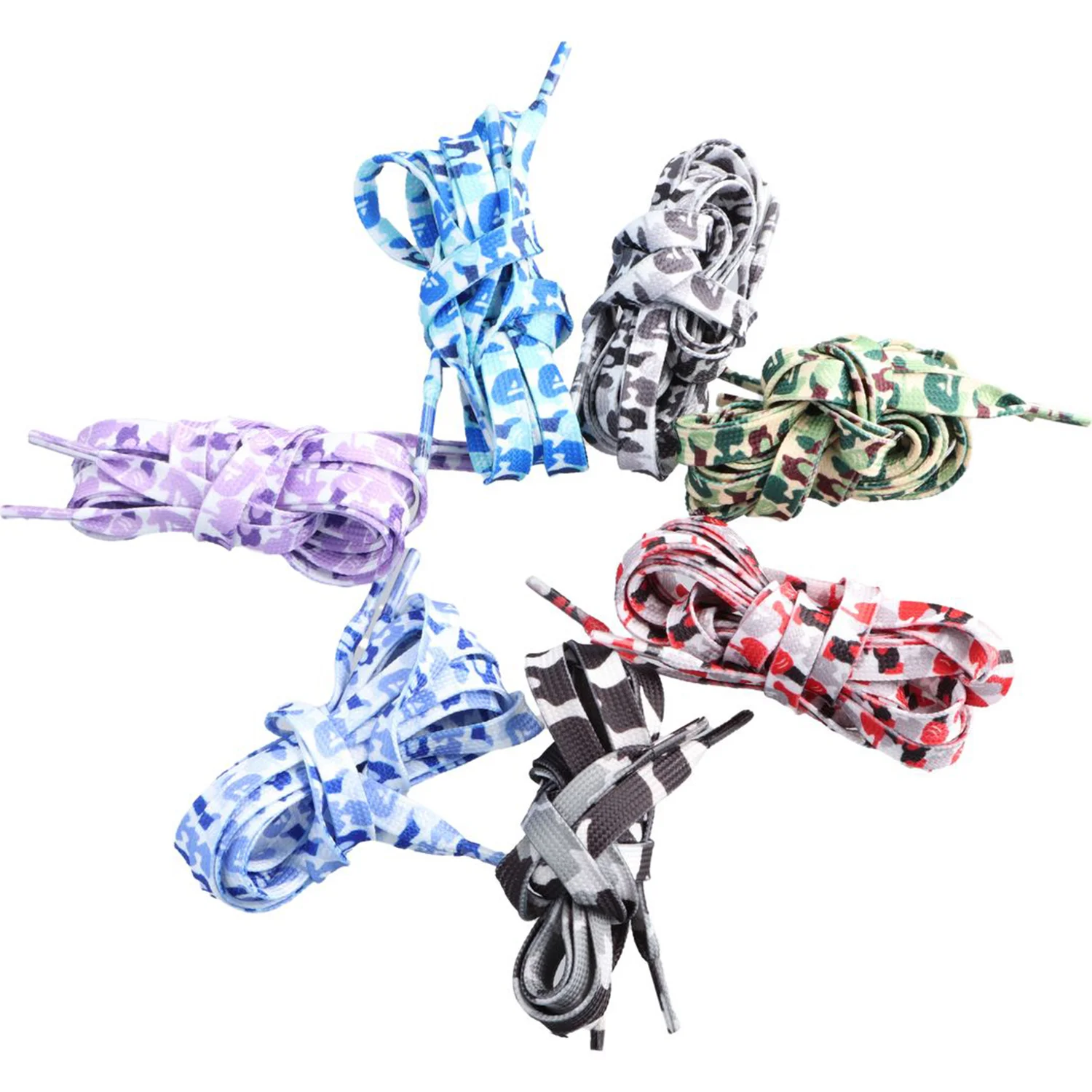 1 Pair Camouflage Print Shoelaces Colorful Laces For Sneaker 120CM Rubber Band For Flat Casual Shoes Accessories