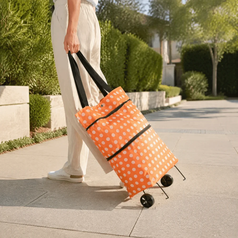 Oxford Cloth Rolling Shopping Bag 2-in-1 Dual Purpose Waterproof Coating Foldable Shopping Trolley Pull Handle
