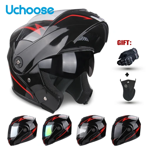 Imagen 1 del producto Casco de motocicleta Uchoose con doble lente, casco de sección transversal, casco abatible Modular de seguridad, casco Unisex con visera, certificación DOT
