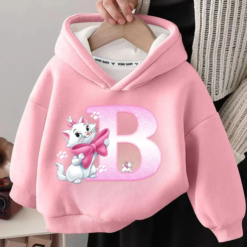 The Aristocats Marie Cat Children Hoodies Girls Cartoon Sweatshirt Kid Winter Thicken Warm Pullover Tops Children Clothes Gift