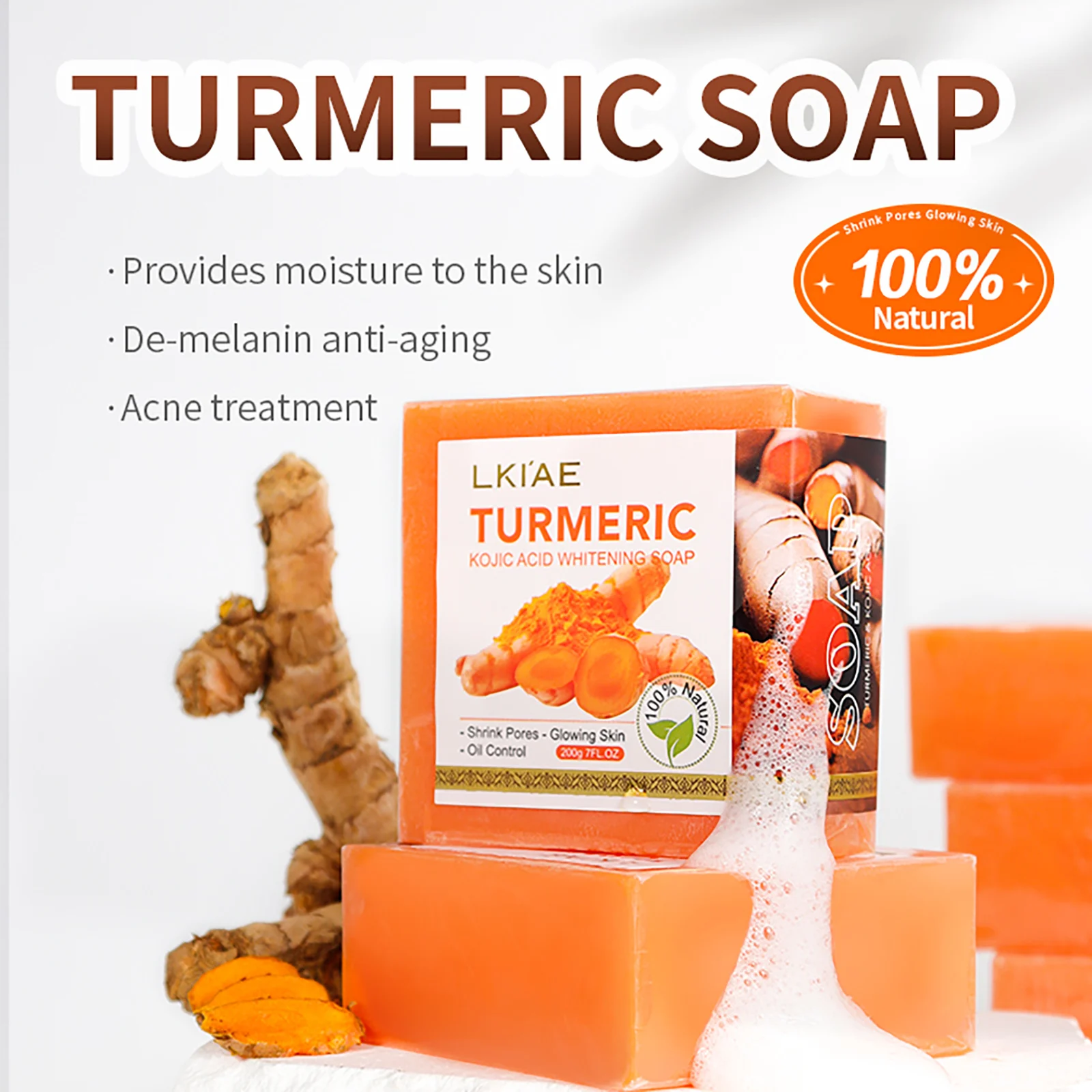 Natural Turmeric Whitening Body Wash, Deeply Clean Skin, Remove Dark Spot, Pimple, Acne, Smooth Skin, For Face & Body Soap Bar