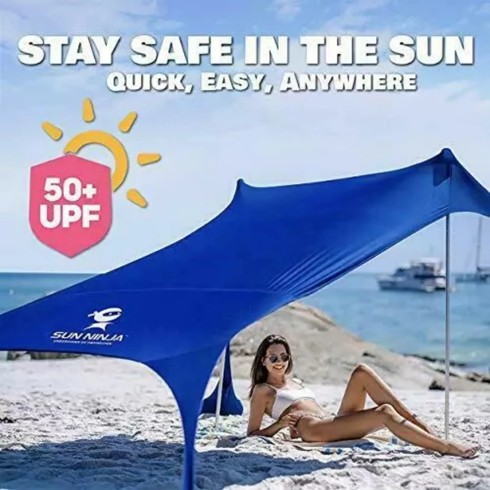 US  SUN NINJA Pop Up Beach Tent Sun Shelter UPF50+,Ground Pegs and Stability Poles