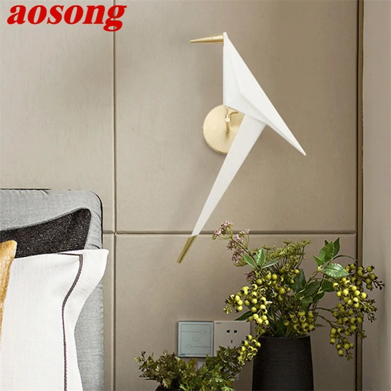 AOSONG Nordic Wall Lamp Bird Shade LED Decorative Fixtures Modern Sconce Lights For Home Living Room Corridor