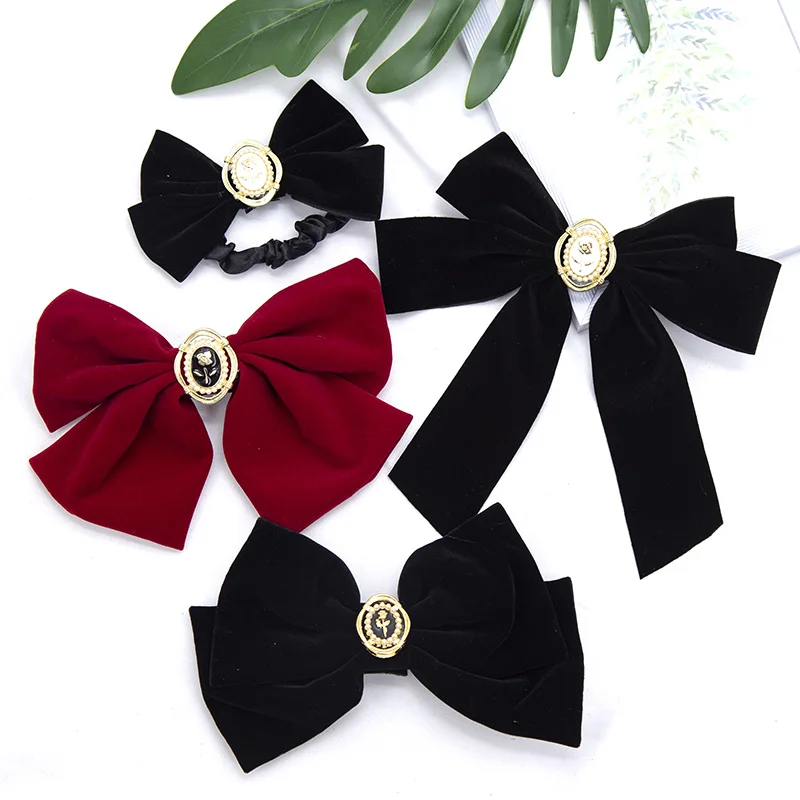 Pasador de Pelo con Lazo de Terciopelo Negro, Elegantes Pinzas para el Cabello con Rosas de Tela, Accesorios Dulces de Moda Coreana para Niñas y Mujeres, Horquilla para Cola de Caballo