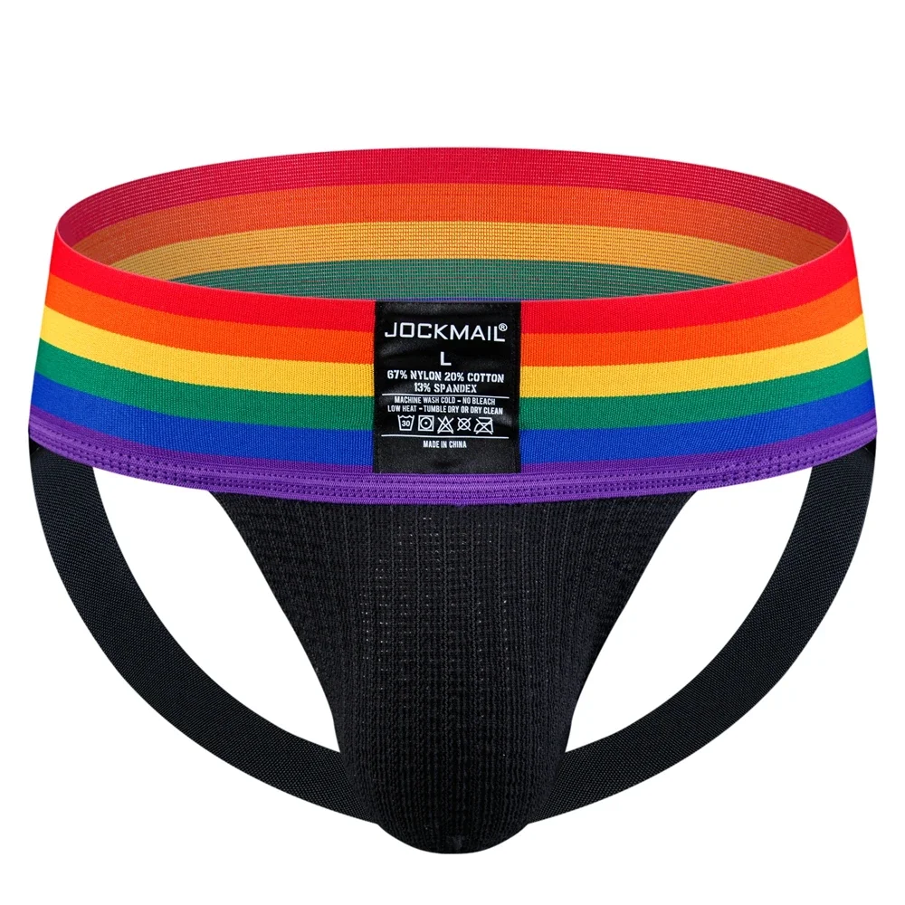 Sexy Men Tanga Jockstrap Slip Homme Bikini Cueca Gay Underwear Underpants Calzoncillos Low-waisted Breathable Rainbow