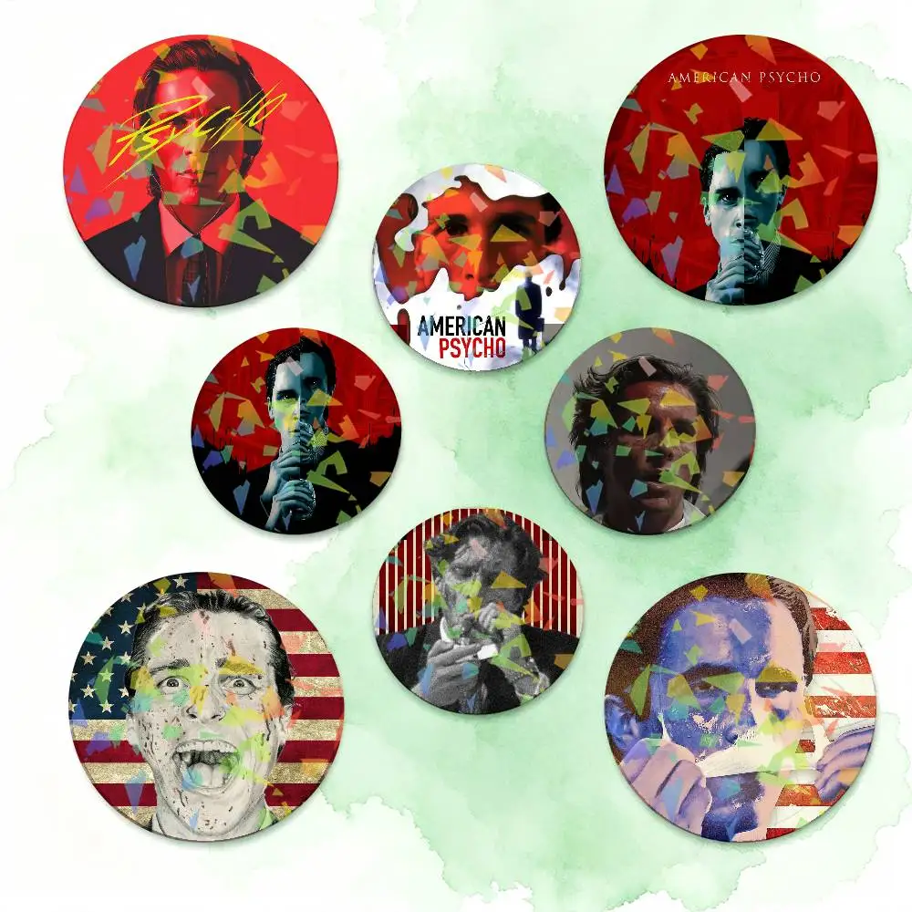 A-American Fashion P-Psycho Film Round Badge Lapel Pins for Backpacks Briefcase Laser Brooch Clothes Gifts