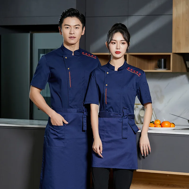 

Hotel chef workwear for men, short-sleeved, summer thin style, breathable mesh back and sleeves, kitchen and restaurant chef uni