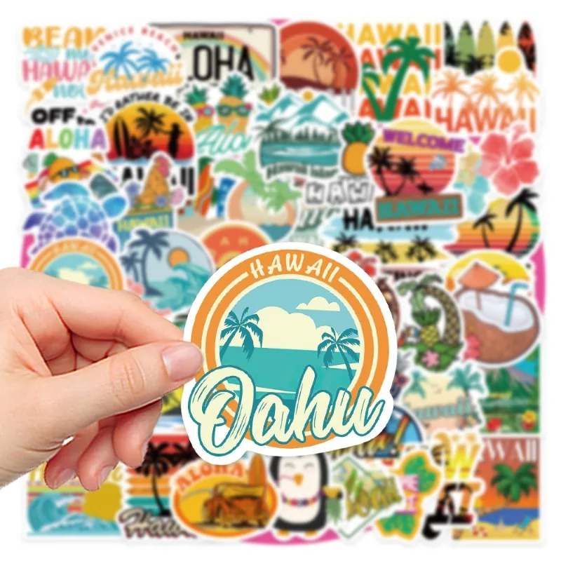 50pcs Cartoon Hawaii Series Graffiti Stickers Suitable for Helmet Desktop Wall Decoration DIY Sticker Pack Wholesale