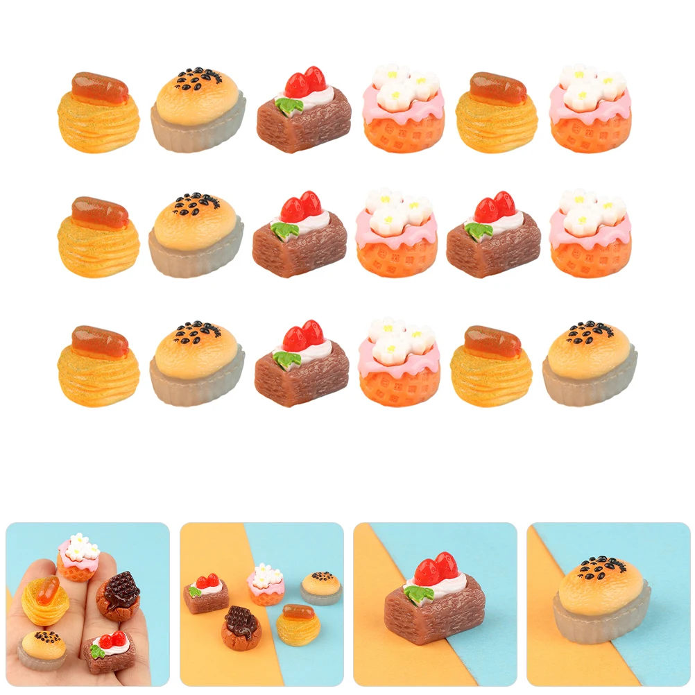 

18pcs Simulated Mini Cake Cake Simulated Fruit Food Toy Resin Dessert Model Kitchen Decor Mini House Ornament Play Set