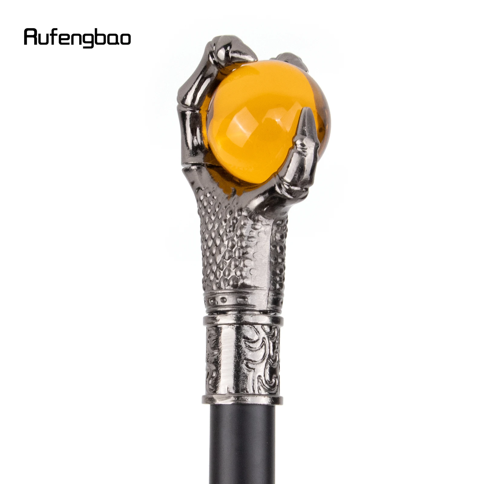 Dragon Claw Grijpen Oranje Glazen Bal Zilver Walking Cane Mode Decoratieve Wandelstok Cosplay Rieten Knop Crosier 93Cm