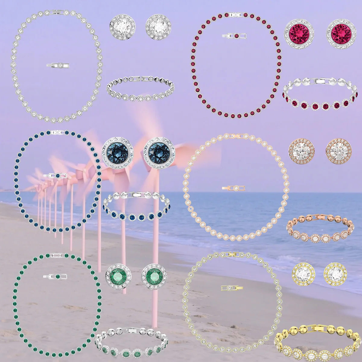 

High Quality Women's Classic Happiness Diamond Round Crystal Necklace Set S925 Silver Beautiful Angel Series Jewelry Set