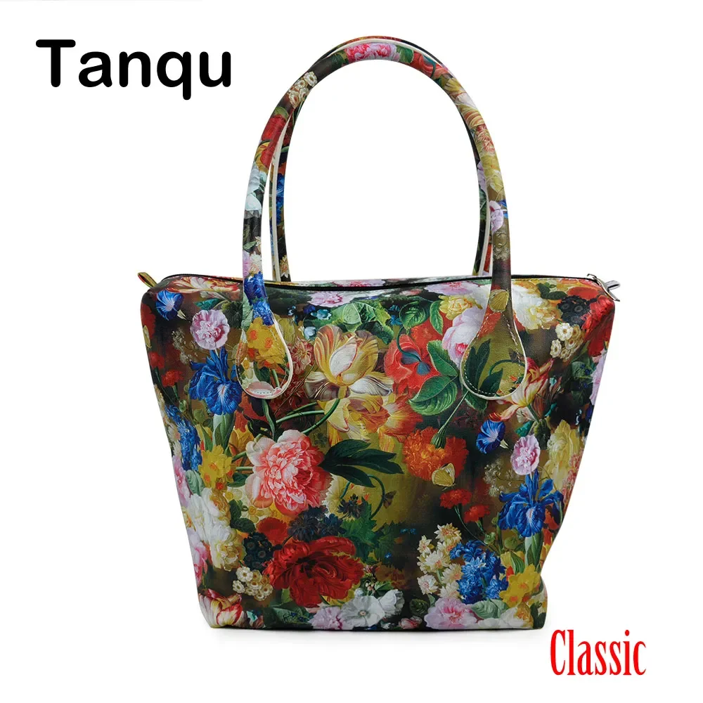 

TANQU Big Waterproof Faux PU Leather Floral Insert Inner Pocket Plus Handle Combination for Classic Obag O Bag Women's Handbag