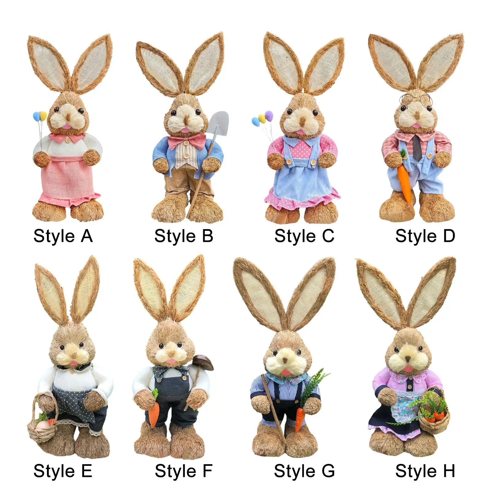 

Straw Easter Bunny Figurine Cute Decorative Cartoon Creative Rabbit Statue for Table Lawn Shelf Living Room Indoor Outdoor