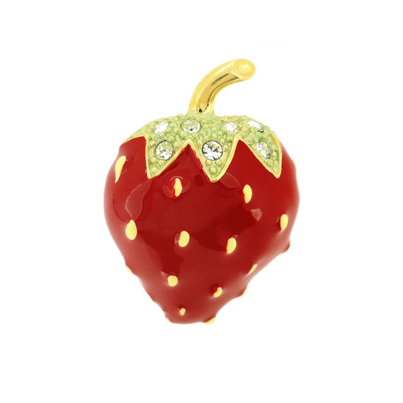 Red Crystal Strawberry Tag Brooch Pin for Women