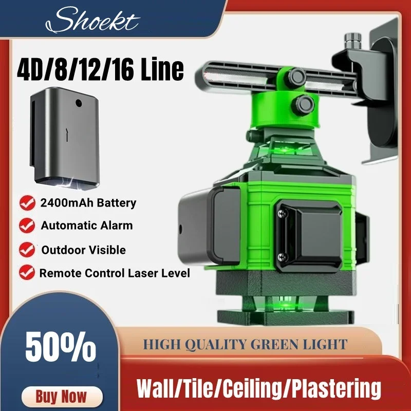 

High Precision 3D Powerful Green Laser Level 12/16 Line Self-leveling Laser Level Wall Sticker Vertical & Horizontal Laser Level