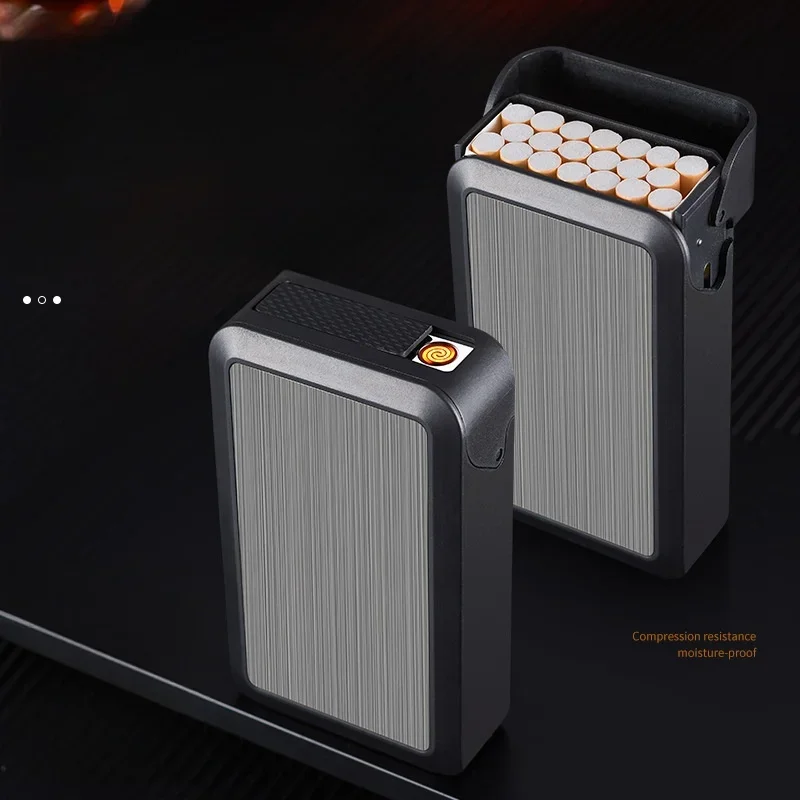 Pressure Resistant and Moisture-proof USB Charging Cigarette Case Lighter Metal Windproof Cigarette Case Tungsten Lighter 20 Pce