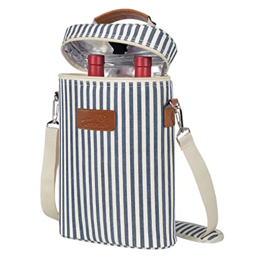 

2 Bottle Insulated Wine Tote Carrier - Leakproof, Padded Cooler Bag for Travel, BYOB, Tasting, Parties - Great Gift for Wine Lo