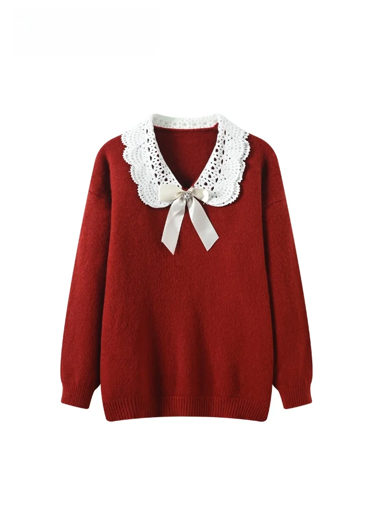 

plus Size Women's Long Sve Doll Collar Sweater Autumn Commute Sle Loose Fit Wool Blend Faionable Agel Design