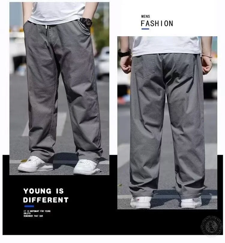 سراويل كاجوال كبيرة للرجال، سراويل فضفاضة مستقيمة الساق لفصلي الربيع والصيف، بالإضافة إلى الدهون والحجم الكبير، الرجل السمين والسمين، spri